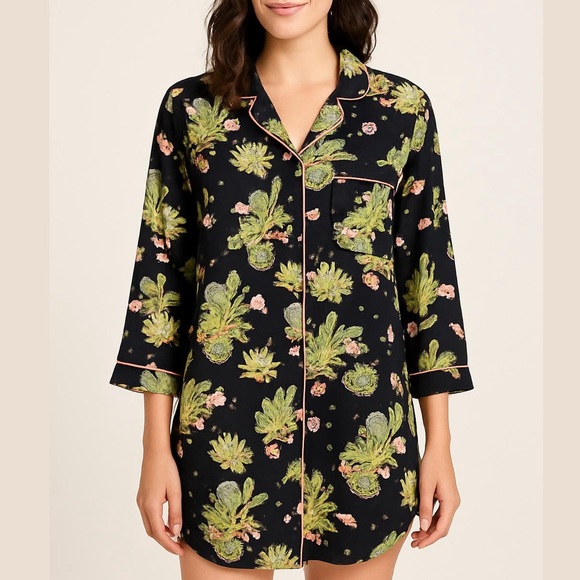 Mahogany Other - MAHOGANY night shirt pajama top button up cactus nightgown blue & green medium